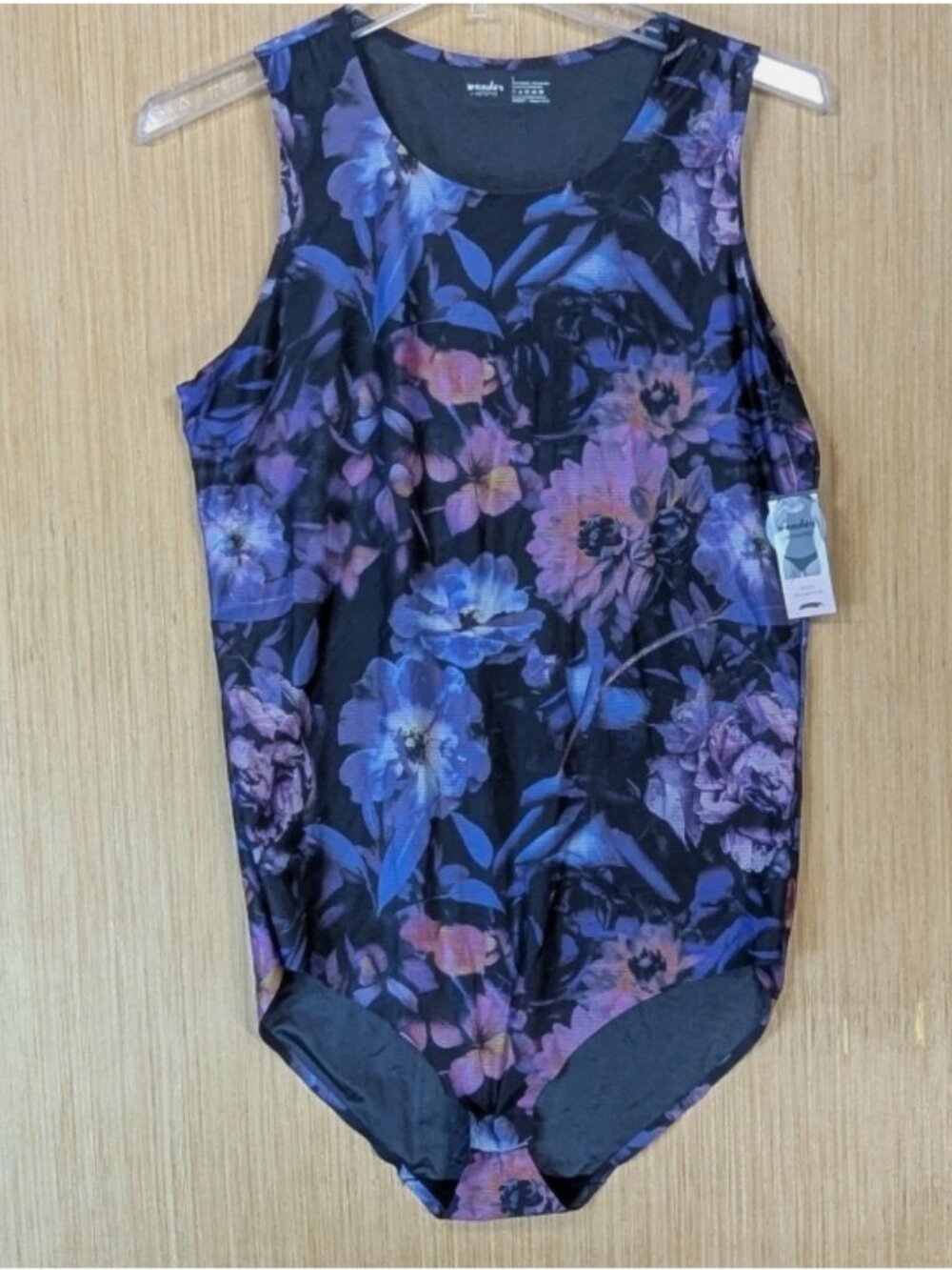 Wander by Hottotties Drift Collection Floral Bodysuit Size L Purple Blue NWT